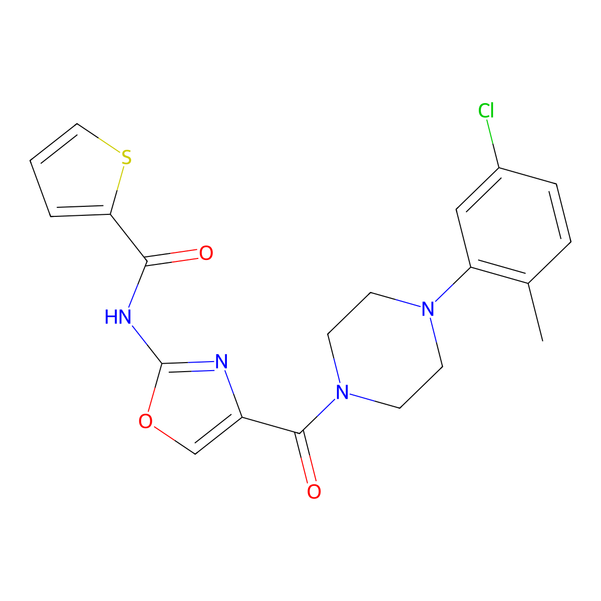 N-(4-(4-(5-chloro-2-methylphenyl)piperazine-1-carbonyl)oxazol-2-yl)thiophene-2-carboxamide molecular structure, CAS 1286727-93-2