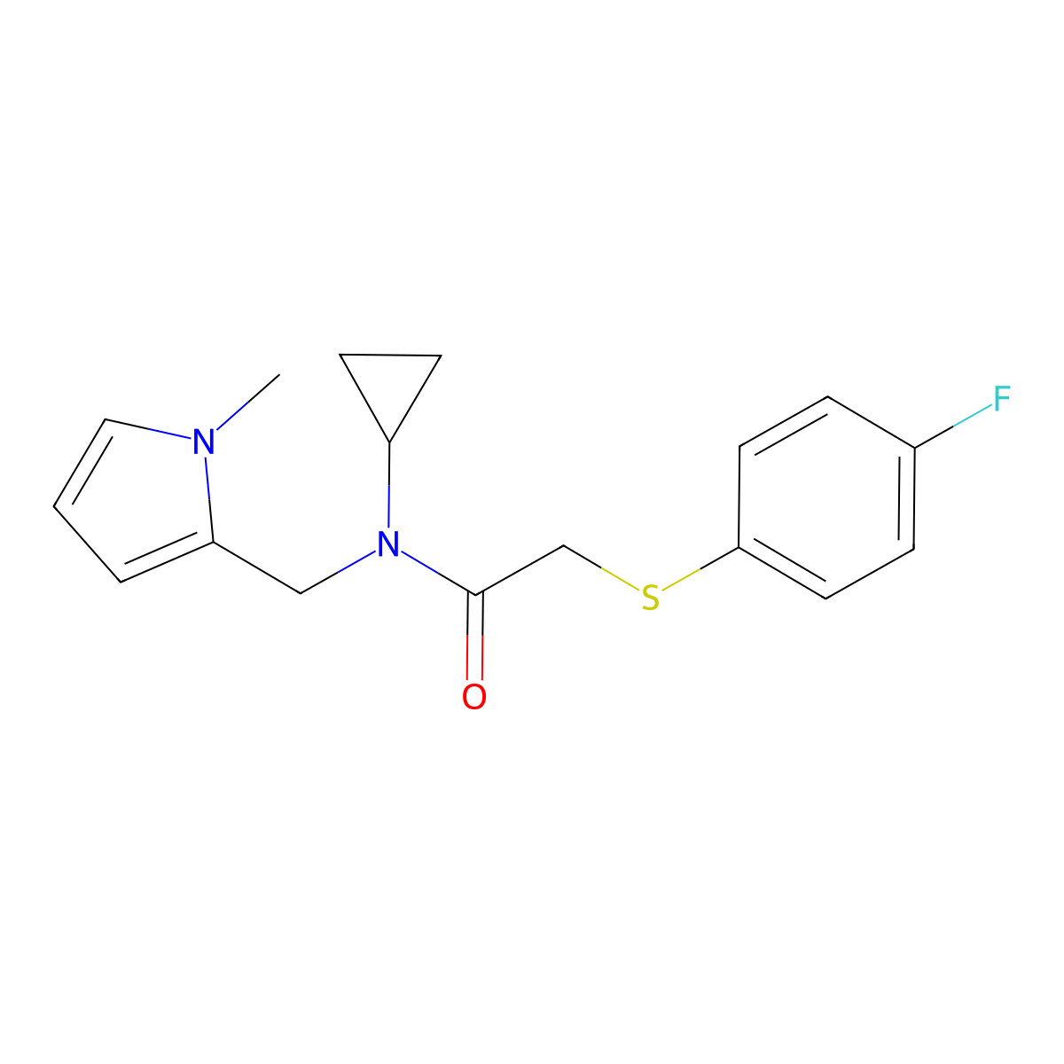 N-cyclopropyl-2-((4-fluorophenyl)thio)-N-((1-methyl-1H-pyrrol-2-yl)methyl)acetamide molecular structure, CAS 1286727-96-5