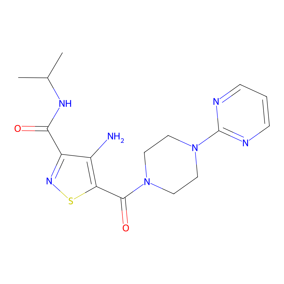 4-amino-N-(propan-2-yl)-5-[4-(pyrimidin-2-yl)piperazine-1-carbonyl]-1,2-thiazole-3-carboxamide molecular structure, CAS 1286728-01-5
