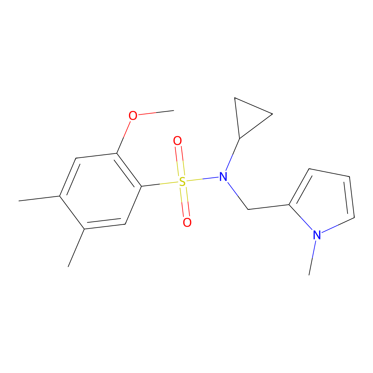 N-cyclopropyl-2-methoxy-4,5-dimethyl-N-((1-methyl-1H-pyrrol-2-yl)methyl)benzenesulfonamide molecular structure, CAS 1286728-03-7