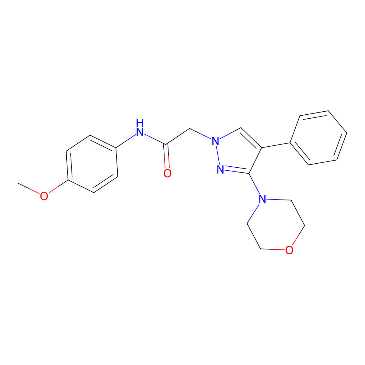 N-(4-methoxyphenyl)-2-(3-morpholino-4-phenyl-1H-pyrazol-1-yl)acetamide molecular structure, CAS 1286728-04-8