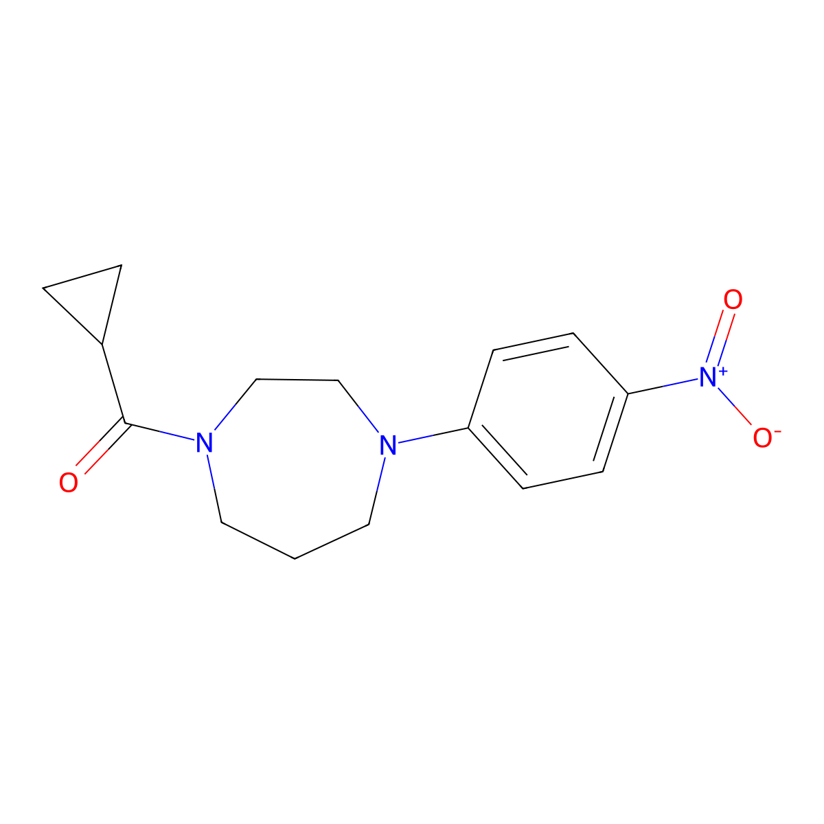 Cyclopropyl(4-(4-nitrophenyl)-1,4-diazepan-1-yl)methanone molecular structure, CAS 1286728-06-0