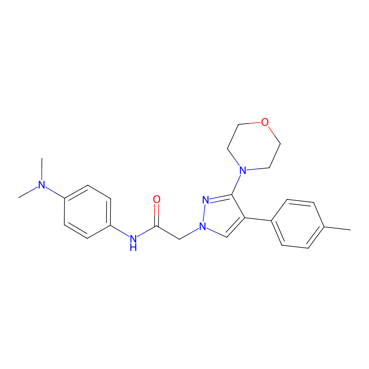 N-(4-(dimethylamino)phenyl)-2-(3-morpholino-4-(p-tolyl)-1H-pyrazol-1-yl)acetamide molecular structure, CAS 1286728-07-1