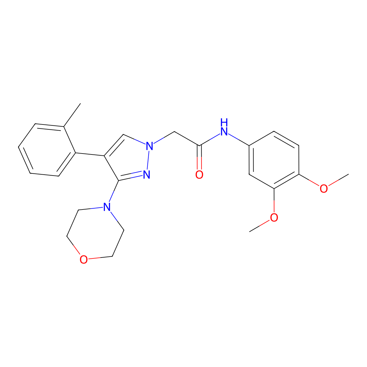 N-(3,4-dimethoxyphenyl)-2-(3-morpholino-4-(o-tolyl)-1H-pyrazol-1-yl)acetamide molecular structure, CAS 1286728-15-1