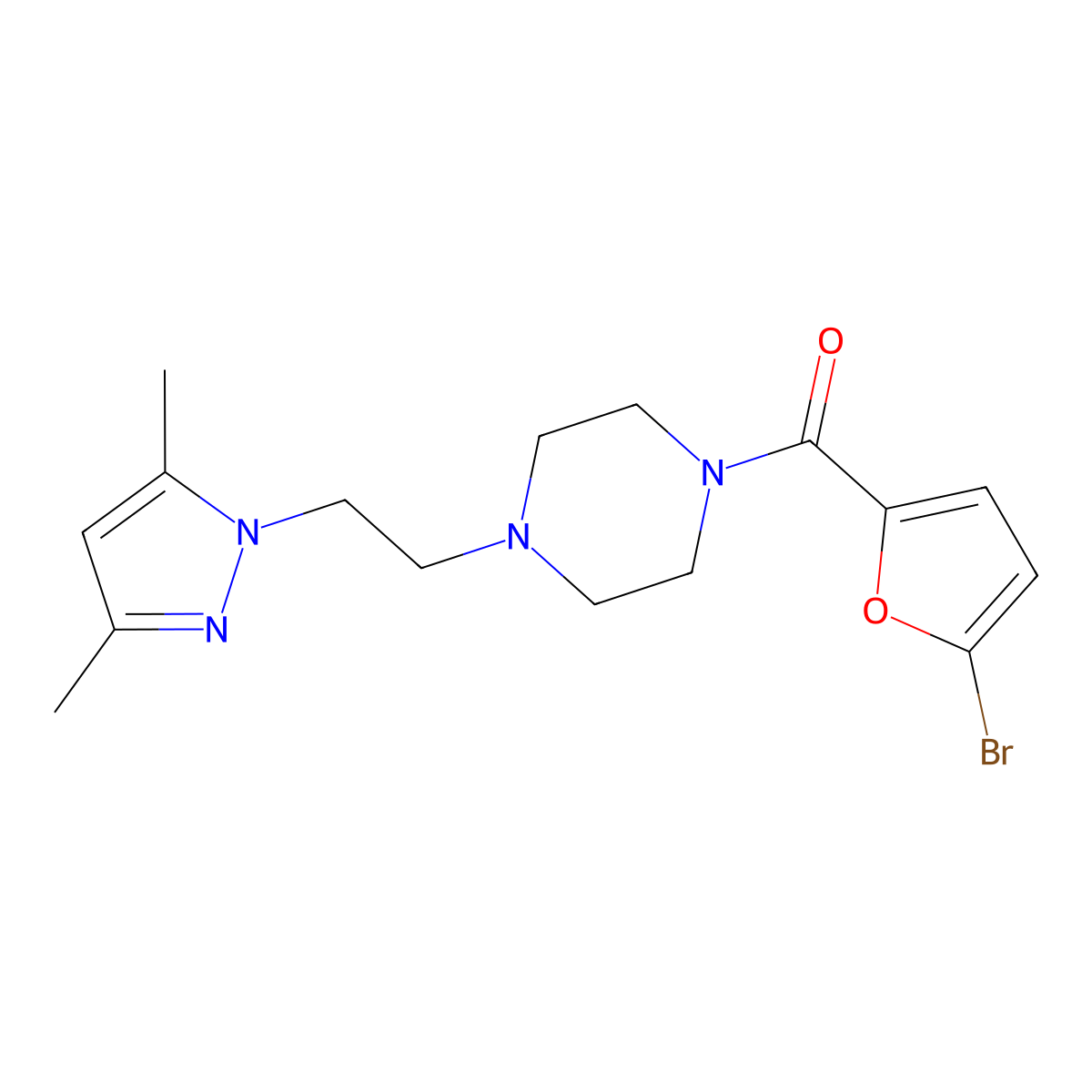 (5-bromofuran-2-yl)(4-(2-(3,5-dimethyl-1H-pyrazol-1-yl)ethyl)piperazin-1-yl)methanone molecular structure, CAS 1286728-16-2