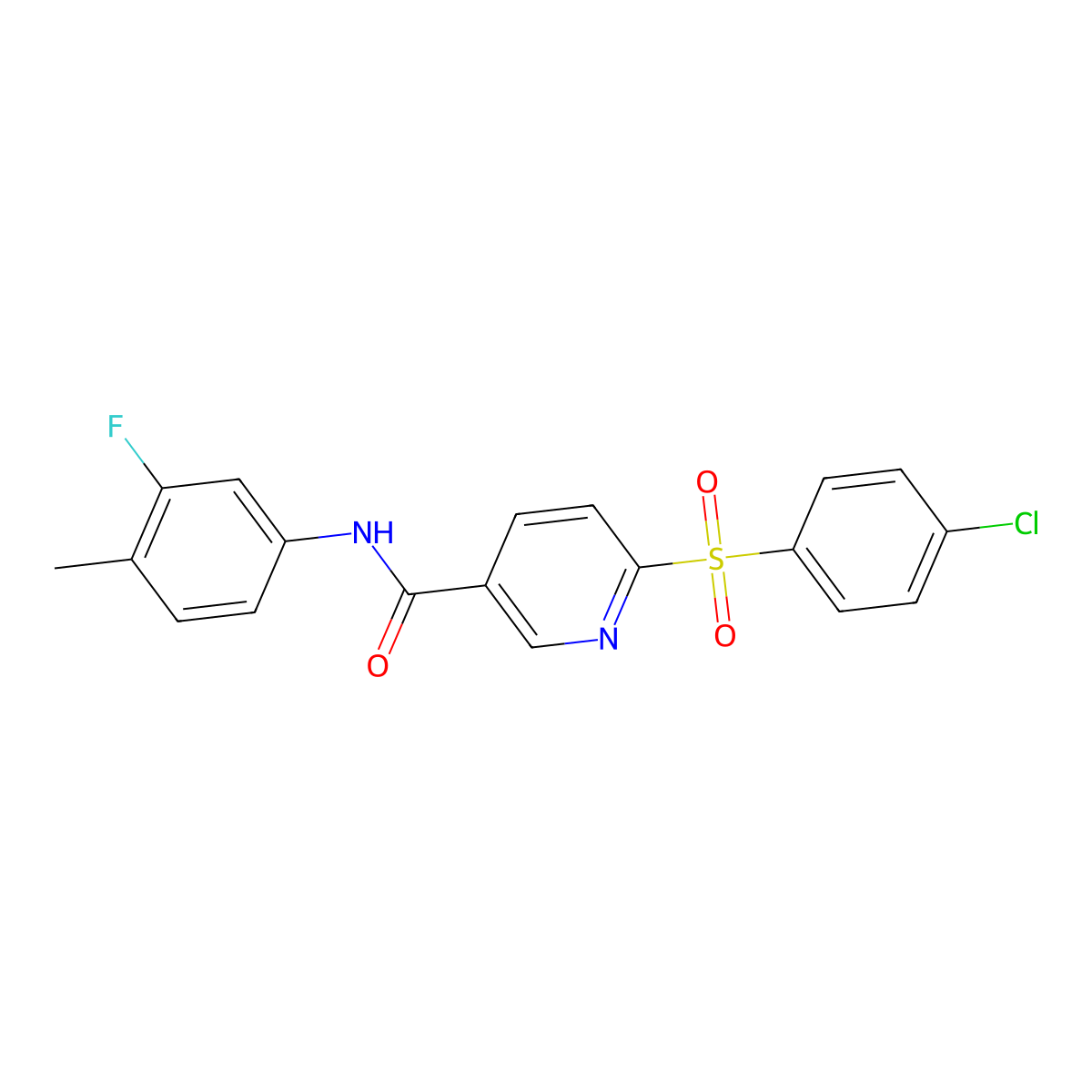 6-((4-chlorophenyl)sulfonyl)-N-(3-fluoro-4-methylphenyl)nicotinamide molecular structure, CAS 1286728-27-5