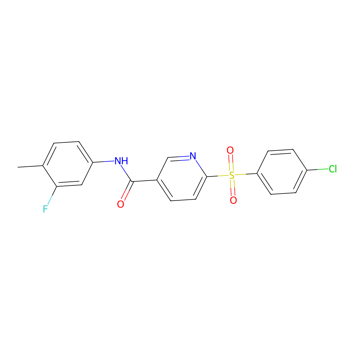 6-((4-chlorophenyl)sulfonyl)-N-(3-fluoro-4-methylphenyl)nicotinamide molecular structure, CAS 1286728-27-5