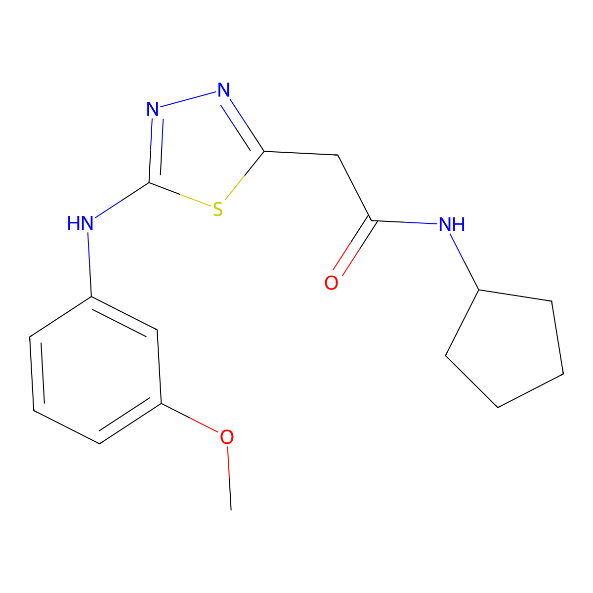 N-cyclopentyl-2-(5-((3-methoxyphenyl)amino)-1,3,4-thiadiazol-2-yl)acetamide molecular structure, CAS 1286728-33-3