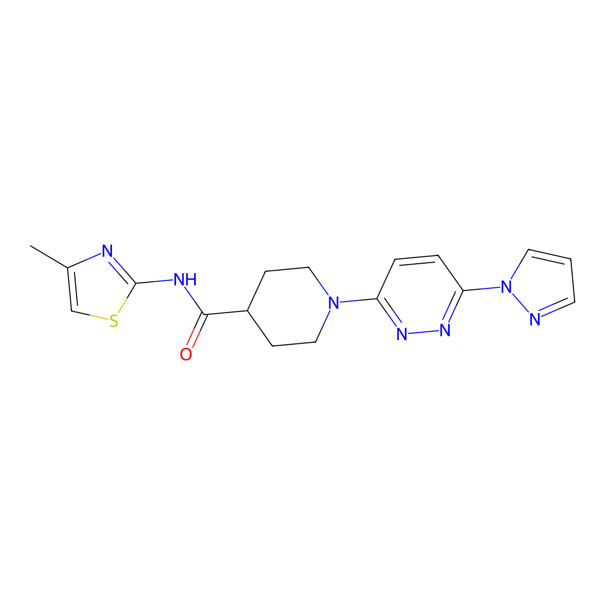 1-(6-(1H-pyrazol-1-yl)pyridazin-3-yl)-N-(4-methylthiazol-2-yl)piperidine-4-carboxamide molecular structure, CAS 1286728-36-6