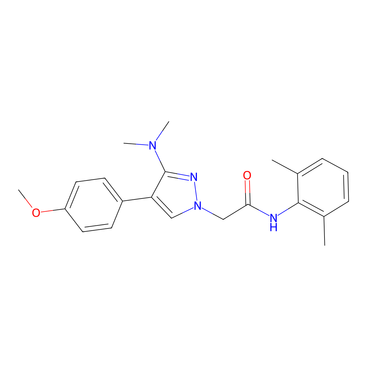 2-(3-(dimethylamino)-4-(4-methoxyphenyl)-1H-pyrazol-1-yl)-N-(2,6-dimethylphenyl)acetamide molecular structure, CAS 1286728-38-8