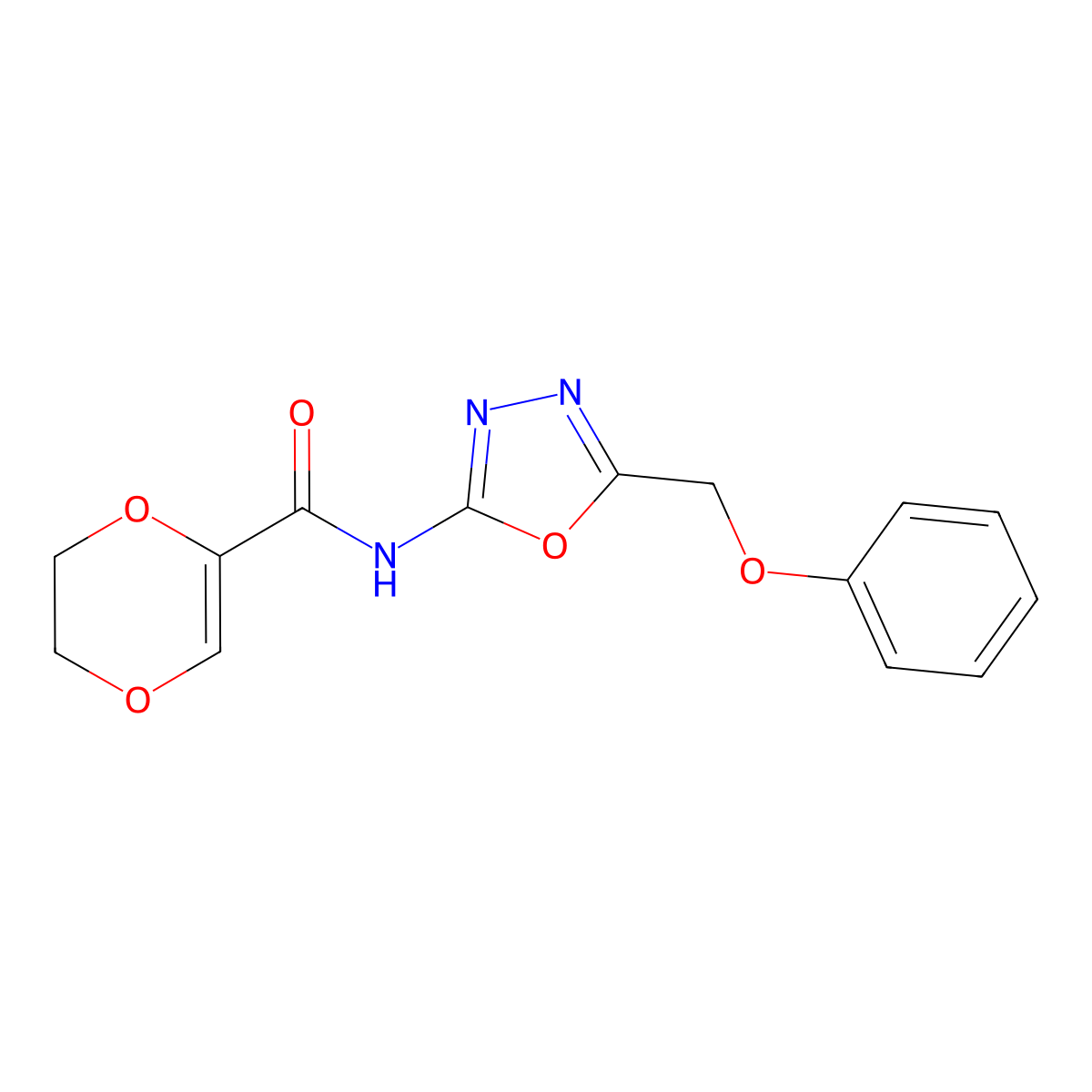 N-[5-(phenoxymethyl)-1,3,4-oxadiazol-2-yl]-5,6-dihydro-1,4-dioxine-2-carboxamide molecular structure, CAS 1286728-53-7