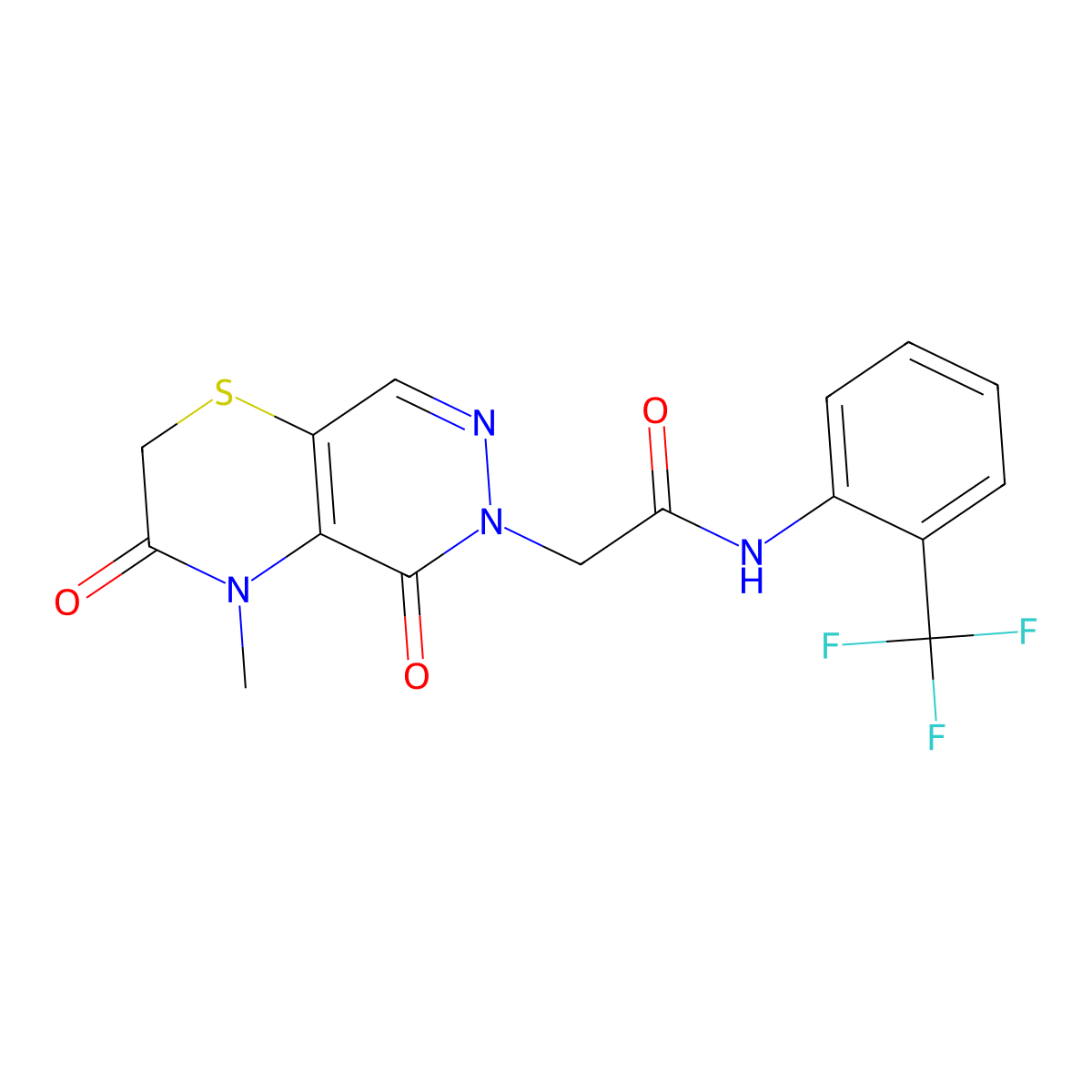 2-{4-methyl-3,5-dioxo-2H,3H,4H,5H,6H-pyridazino[4,5-b][1,4]thiazin-6-yl}-N-[2-(trifluoromethyl)phenyl]acetamide molecular structure, CAS 1286728-56-0