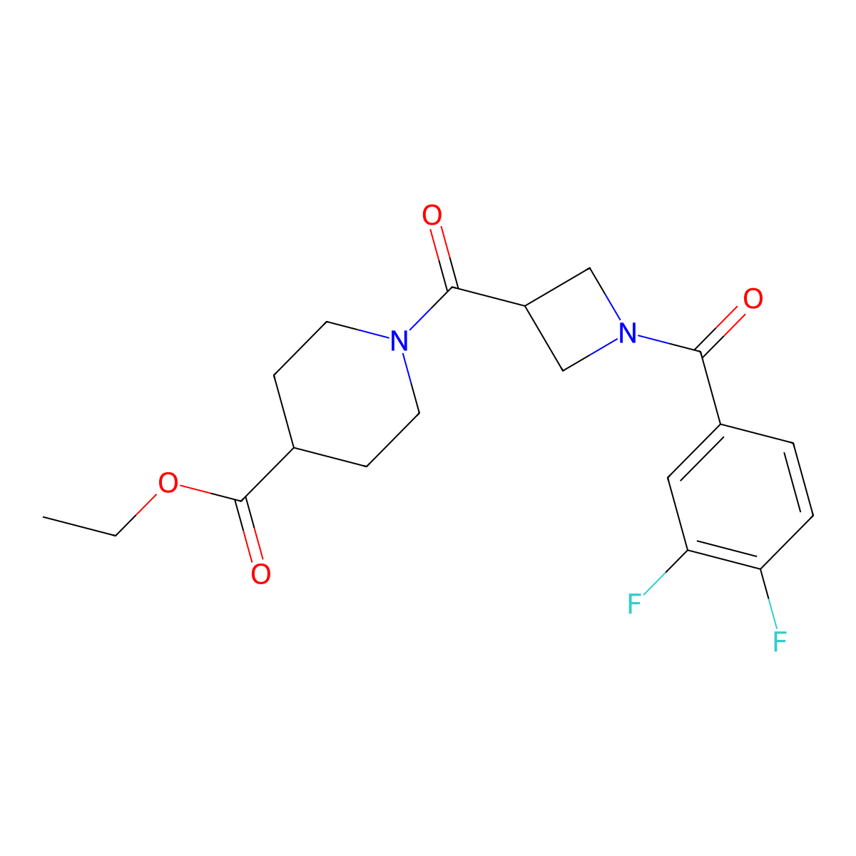 Ethyl 1-[1-(3,4-difluorobenzoyl)azetidine-3-carbonyl]piperidine-4-carboxylate molecular structure, CAS 1286728-60-6