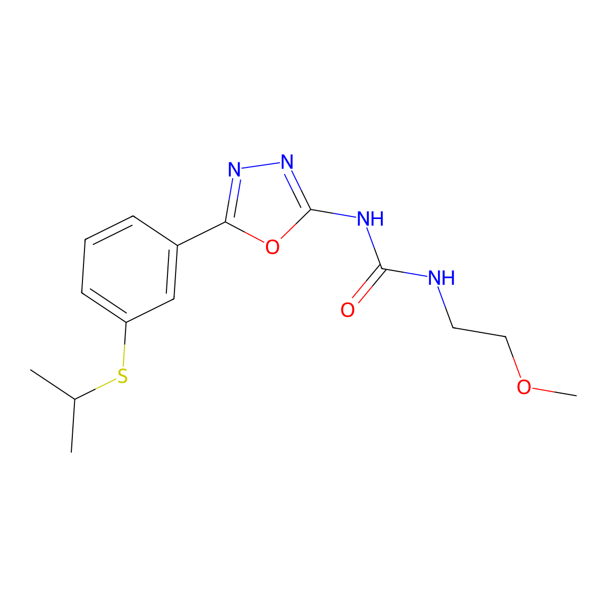 1-(5-(3-(Isopropylthio)phenyl)-1,3,4-oxadiazol-2-yl)-3-(2-methoxyethyl)urea molecular structure, CAS 1286728-64-0