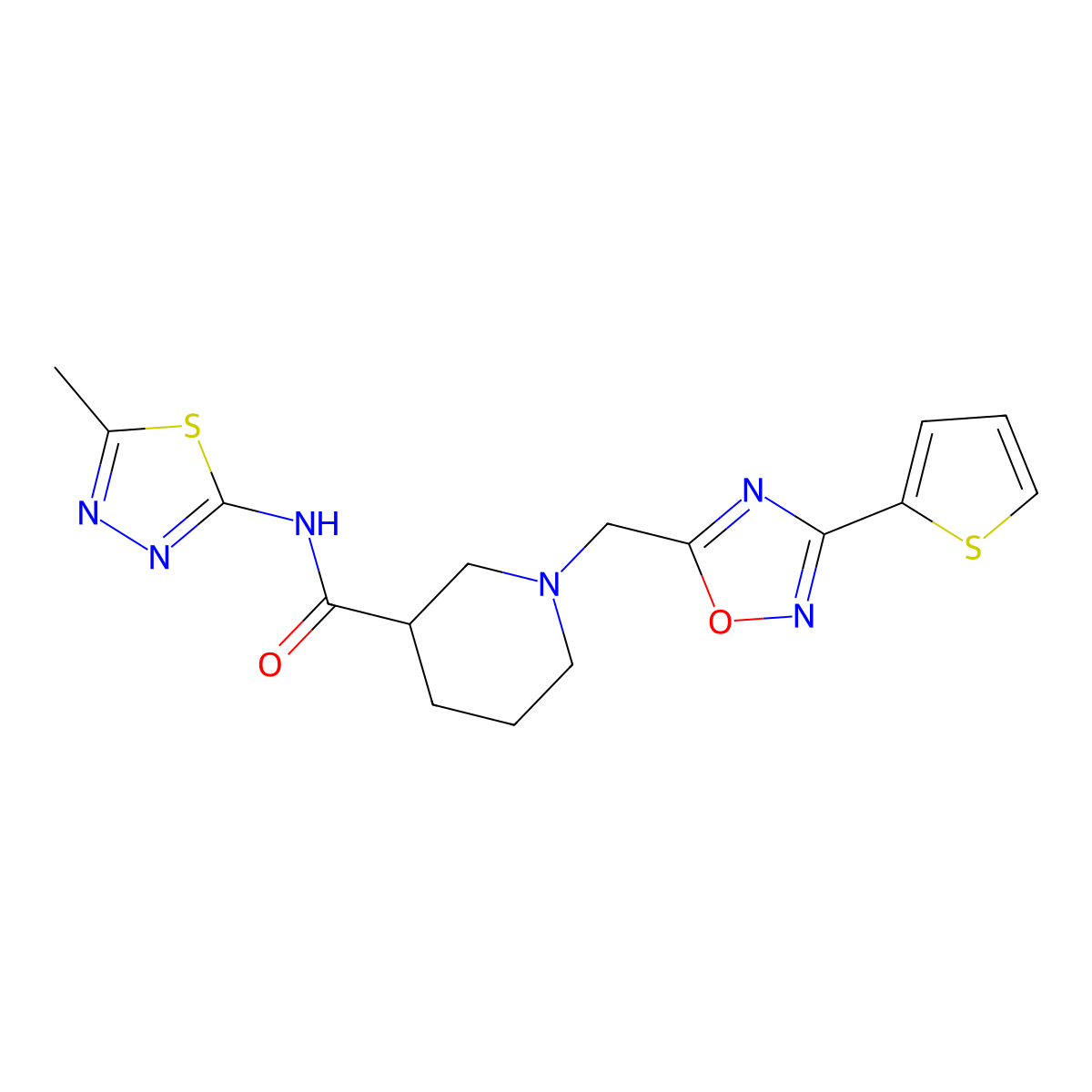 N-(5-methyl-1,3,4-thiadiazol-2-yl)-1-{[3-(thiophen-2-yl)-1,2,4-oxadiazol-5-yl]methyl}piperidine-3-carboxamide molecular structure, CAS 1286728-68-4