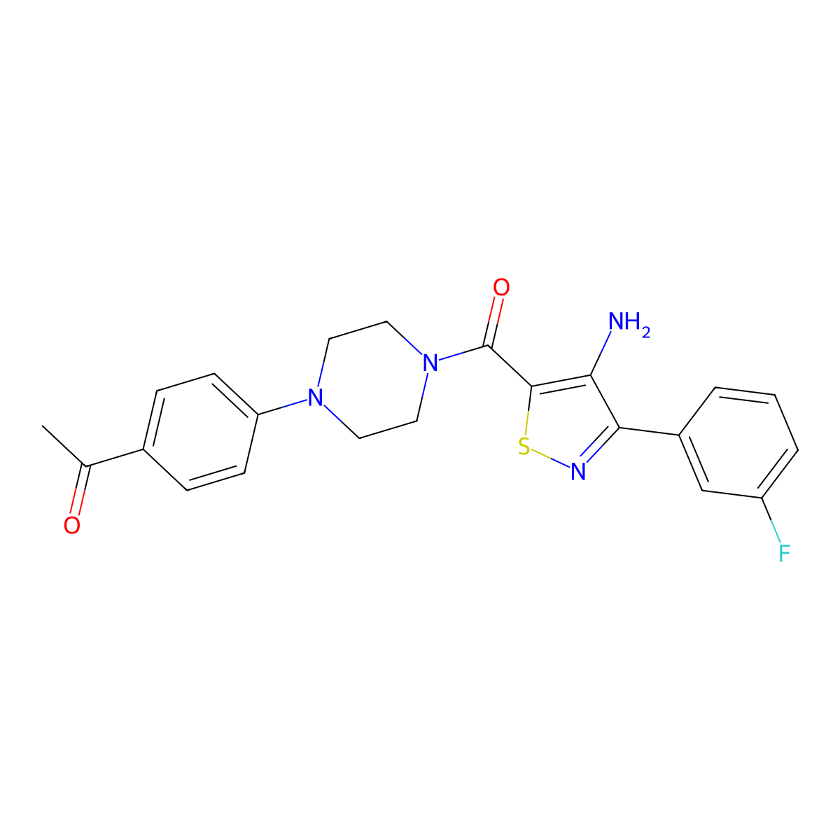 1-(4-(4-(4-Amino-3-(3-fluorophenyl)isothiazole-5-carbonyl)piperazin-1-yl)phenyl)ethanone molecular structure, CAS 1286728-72-0