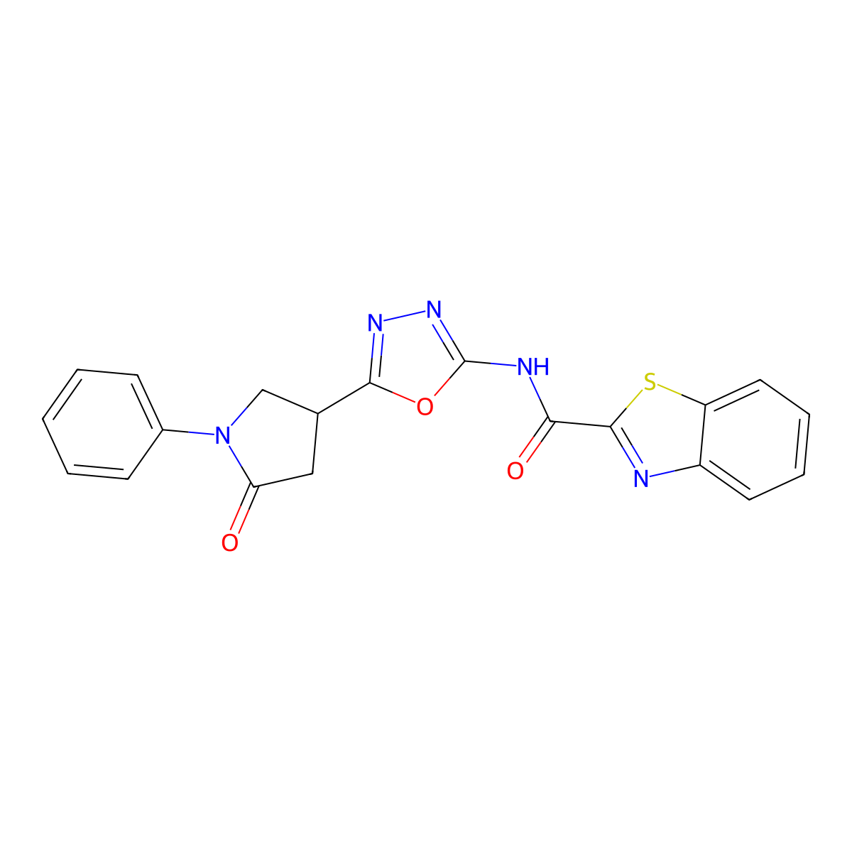N-(5-(5-oxo-1-phenylpyrrolidin-3-yl)-1,3,4-oxadiazol-2-yl)benzo[d]thiazole-2-carboxamide molecular structure, CAS 1286728-73-1