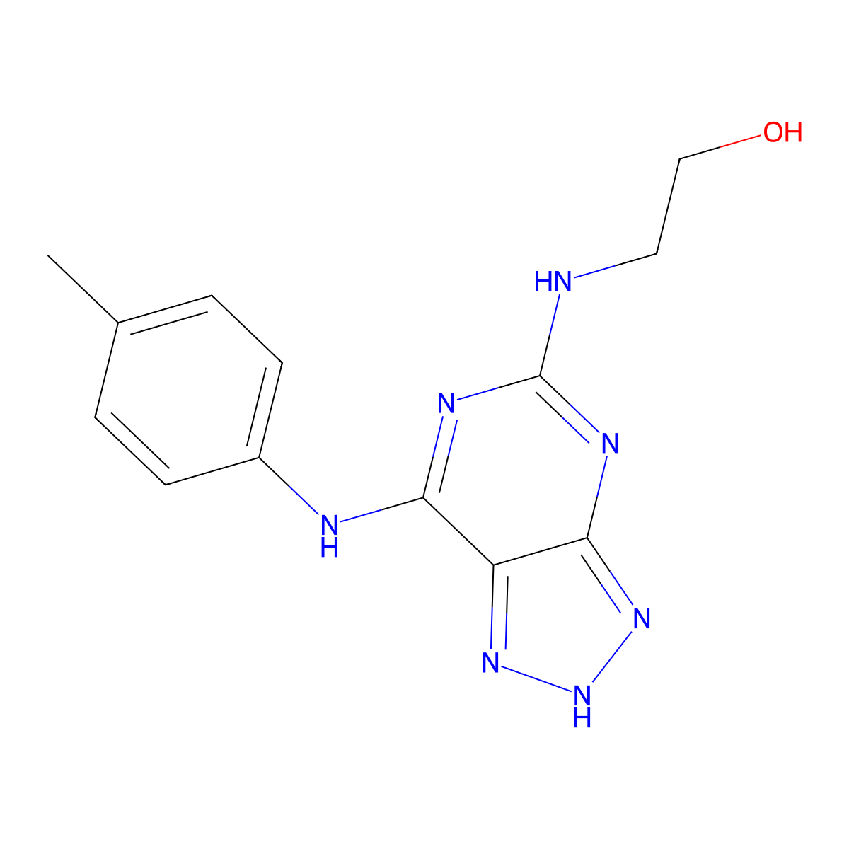 2-({7-[(4-methylphenyl)amino]-3H-[1,2,3]triazolo[4,5-d]pyrimidin-5-yl}amino)ethan-1-ol molecular structure, CAS 1286728-76-4
