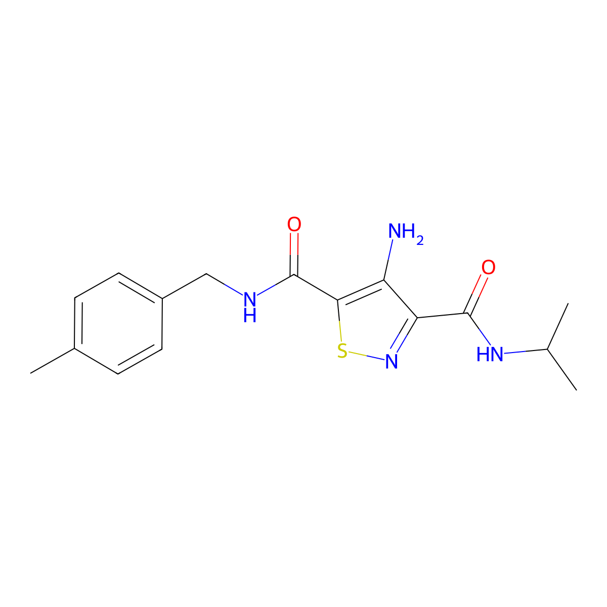 4-amino-N5-[(4-methylphenyl)methyl]-N3-(propan-2-yl)-1,2-thiazole-3,5-dicarboxamide molecular structure, CAS 1286728-80-0