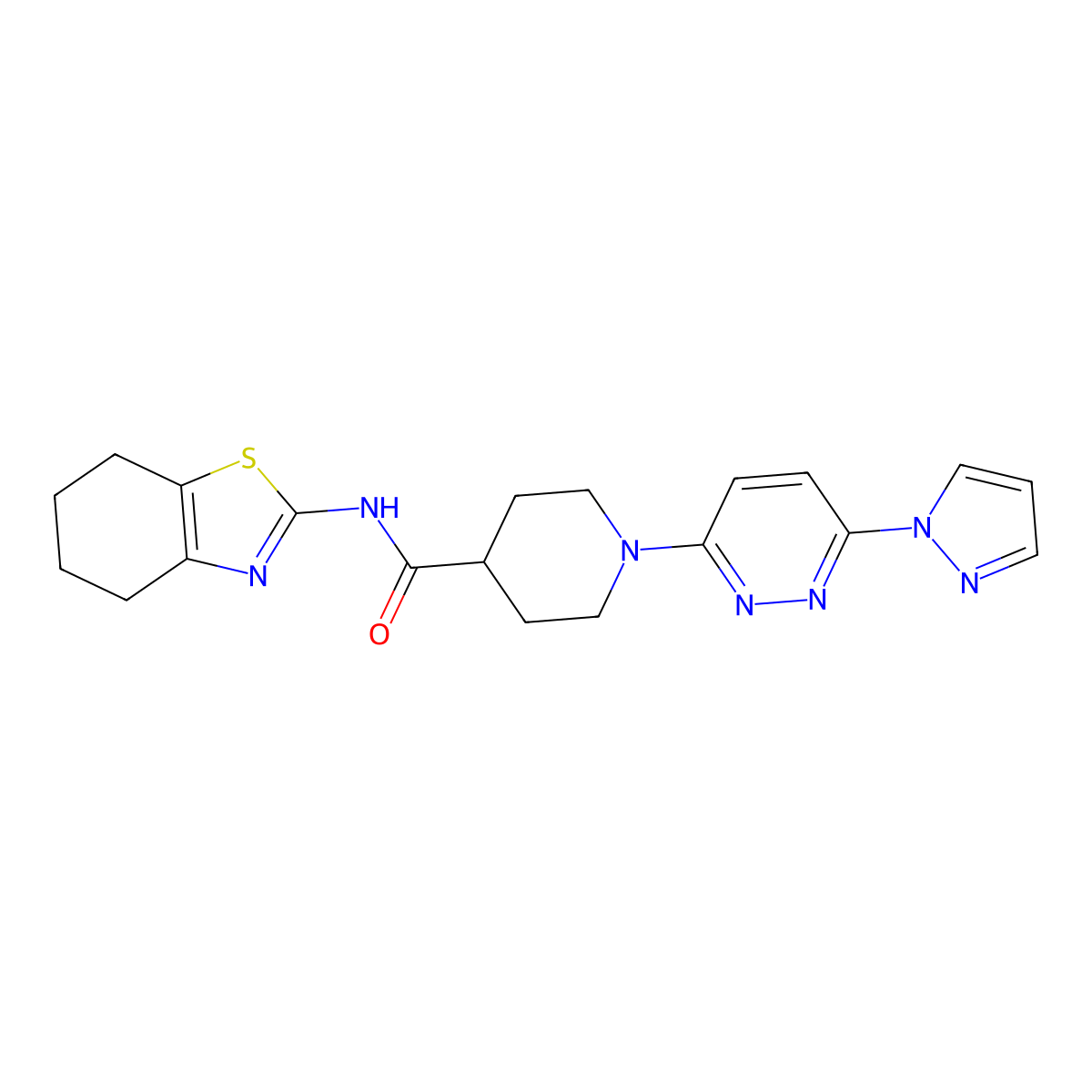 1-[6-(1H-pyrazol-1-yl)pyridazin-3-yl]-N-(4,5,6,7-tetrahydro-1,3-benzothiazol-2-yl)piperidine-4-carboxamide molecular structure, CAS 1286728-87-7