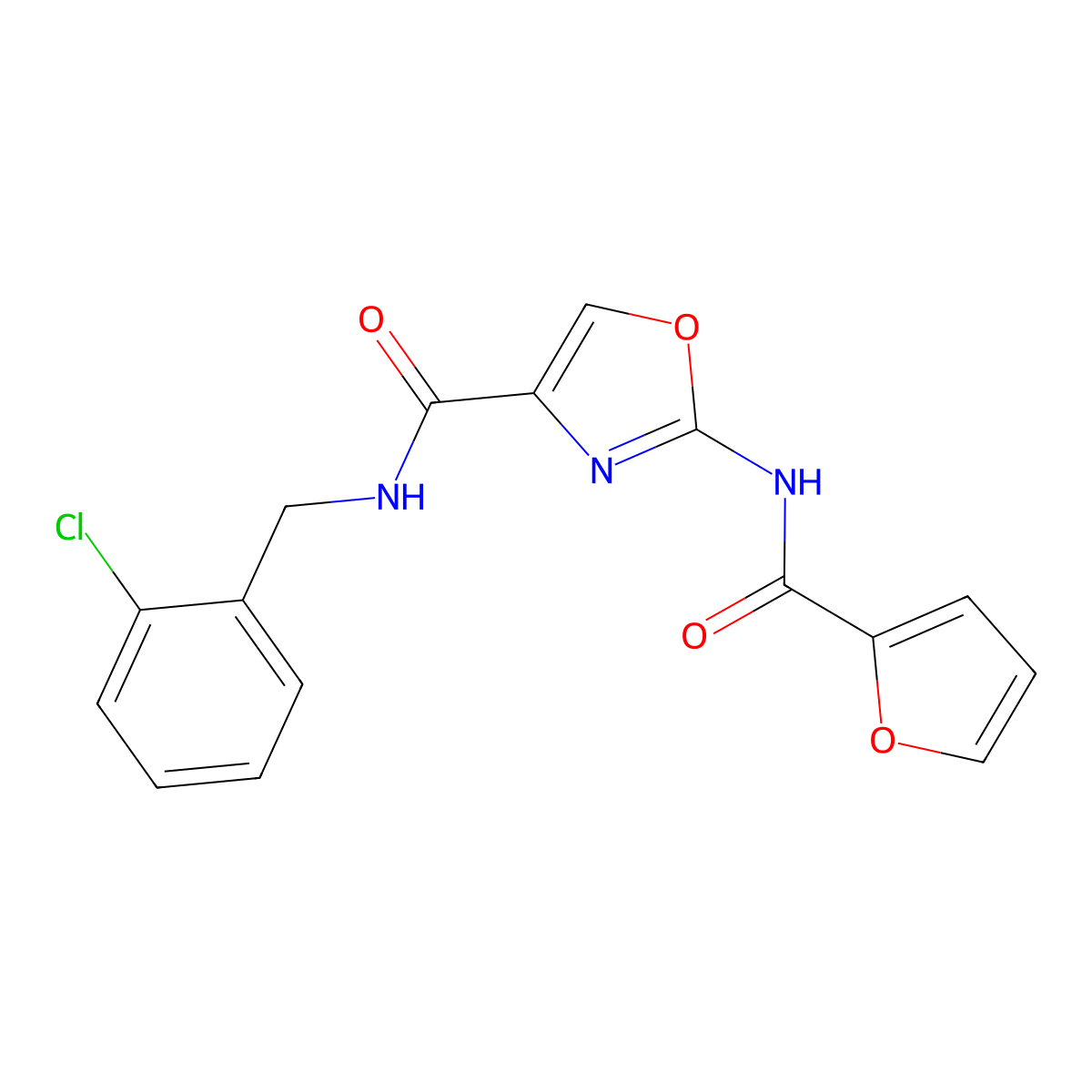 N-(2-chlorobenzyl)-2-(furan-2-carboxamido)oxazole-4-carboxamide molecular structure, CAS 1286728-88-8