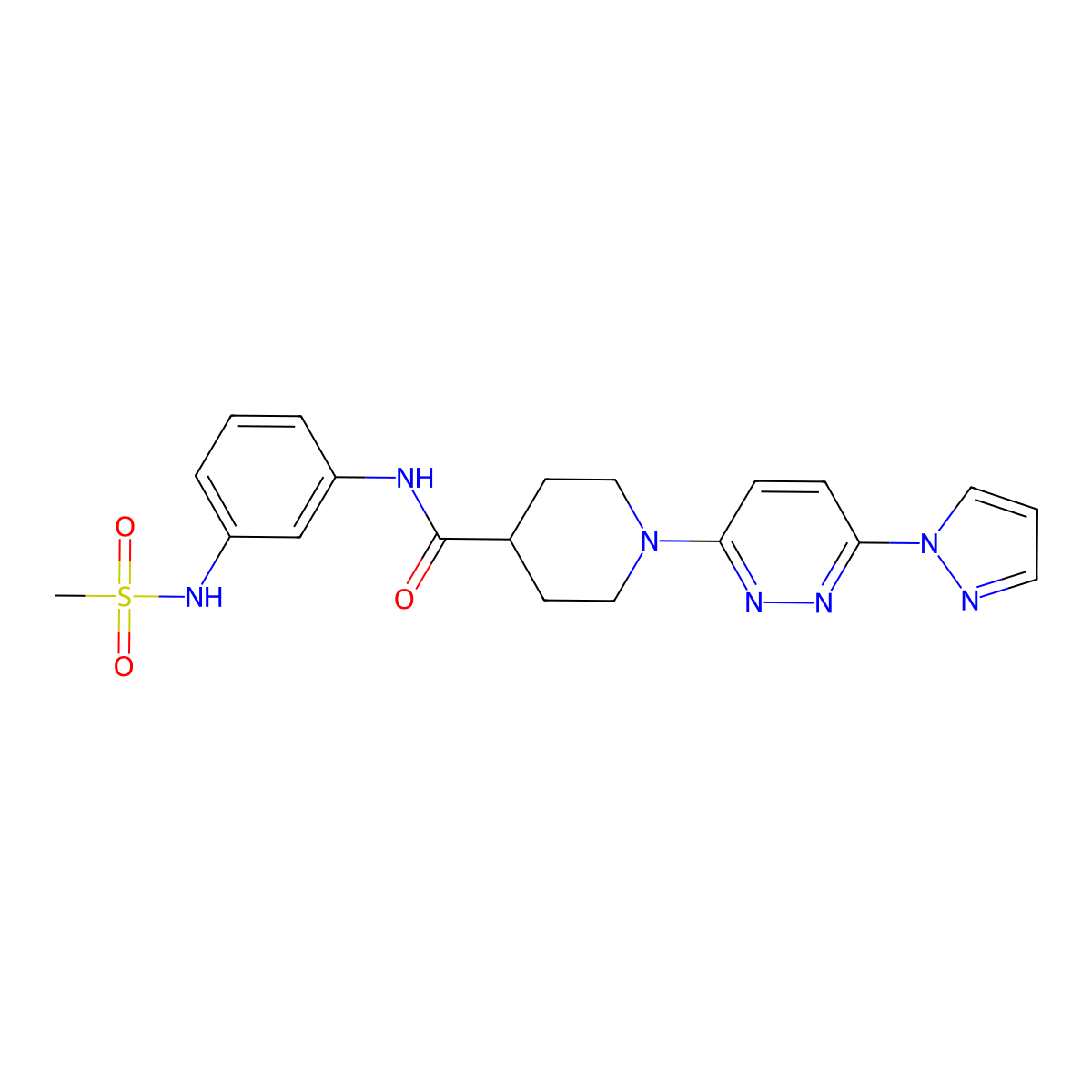 N-(3-methanesulfonamidophenyl)-1-[6-(1H-pyrazol-1-yl)pyridazin-3-yl]piperidine-4-carboxamide molecular structure, CAS 1286728-93-5