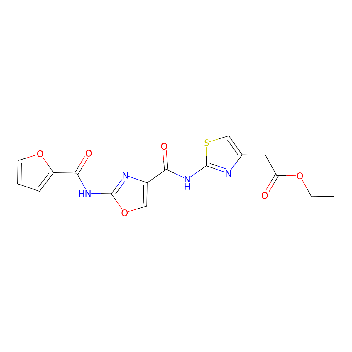 Ethyl 2-(2-(2-(furan-2-carboxamido)oxazole-4-carboxamido)thiazol-4-yl)acetate molecular structure, CAS 1286728-97-9