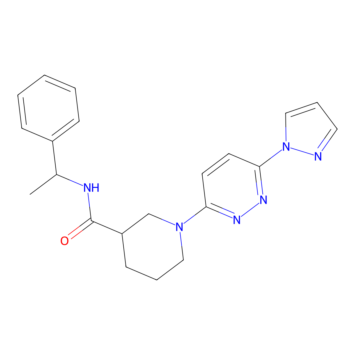 N-(1-phenylethyl)-1-[6-(1H-pyrazol-1-yl)pyridazin-3-yl]piperidine-3-carboxamide molecular structure, CAS 1286728-99-1