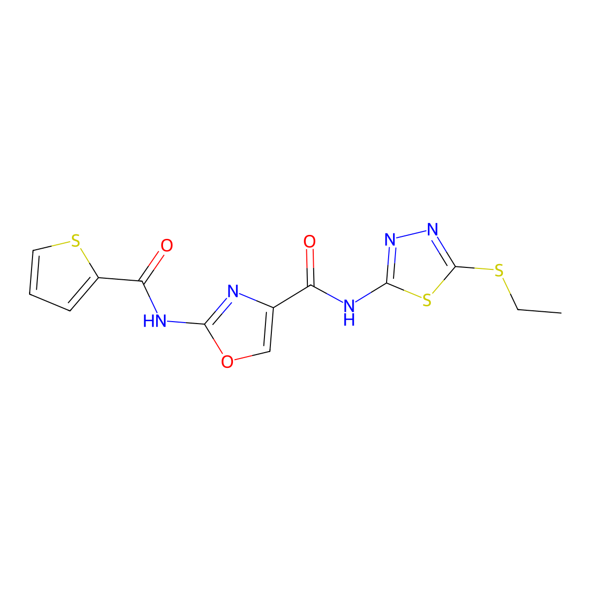 N-(5-(ethylthio)-1,3,4-thiadiazol-2-yl)-2-(thiophene-2-carboxamido)oxazole-4-carboxamide molecular structure, CAS 1286729-02-9