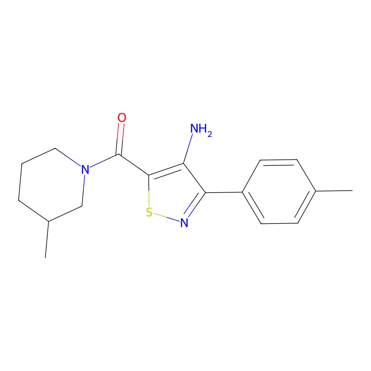 (4-Amino-3-(p-tolyl)isothiazol-5-yl)(3-methylpiperidin-1-yl)methanone molecular structure, CAS 1286729-06-3