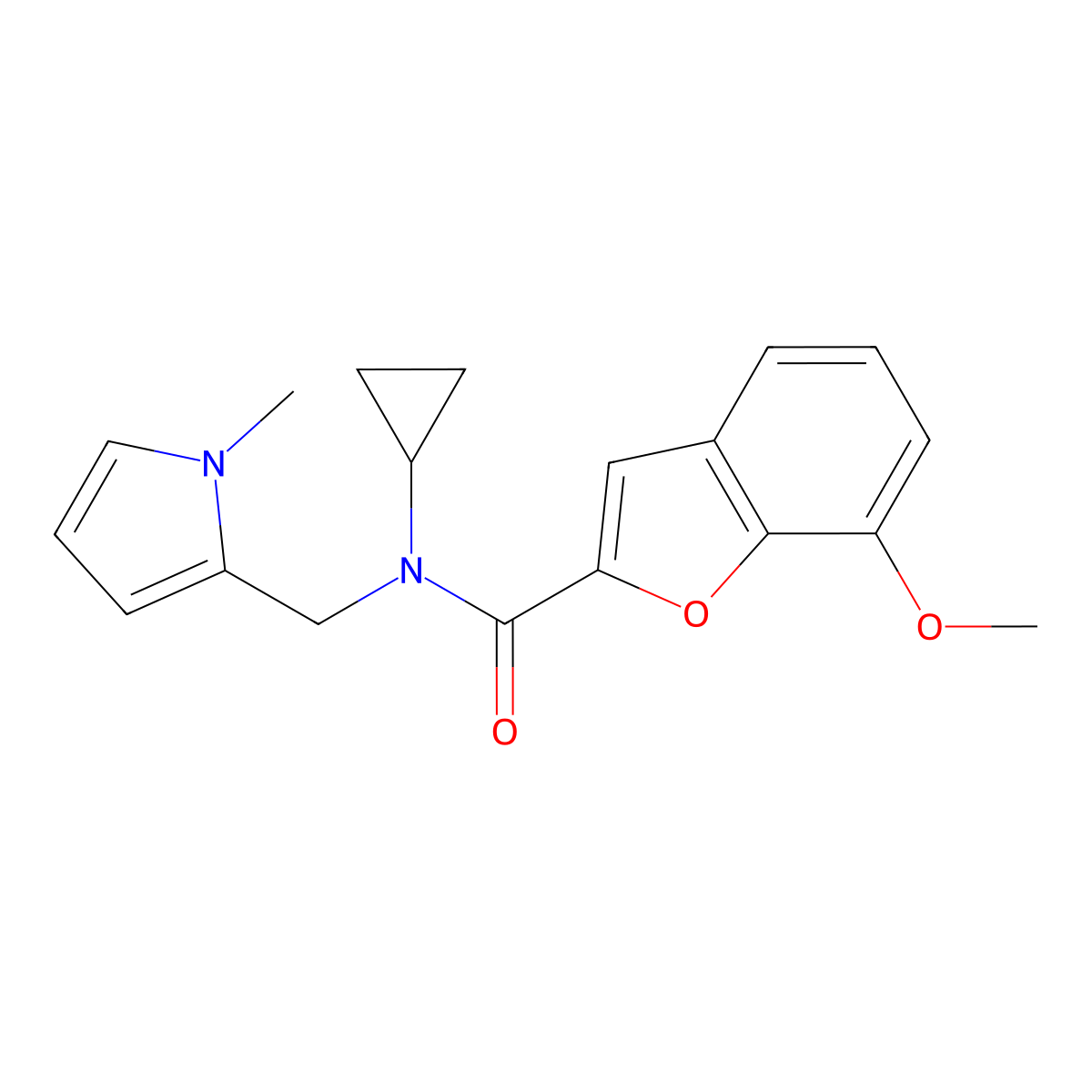 N-cyclopropyl-7-methoxy-N-((1-methyl-1H-pyrrol-2-yl)methyl)benzofuran-2-carboxamide molecular structure, CAS 1286729-07-4