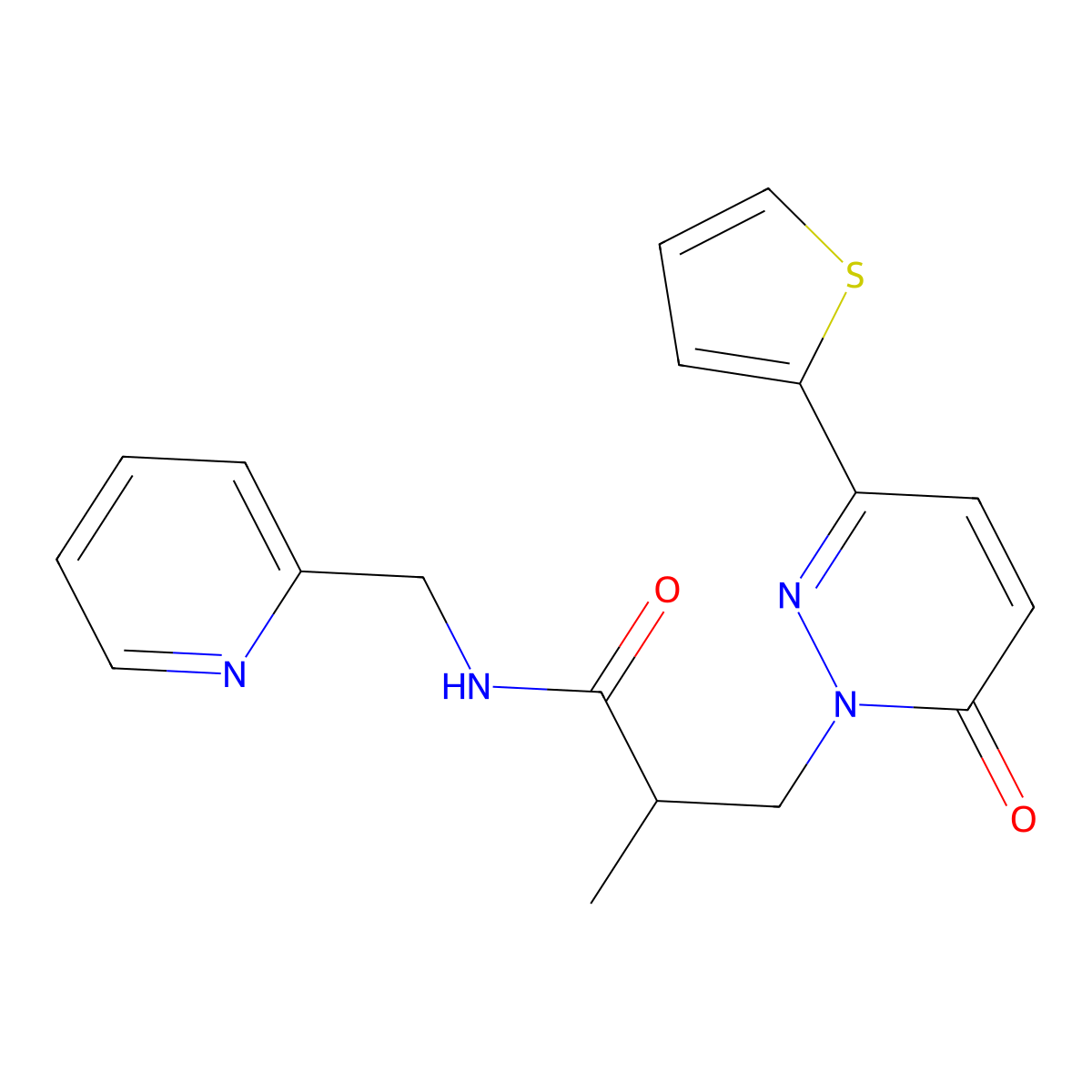 2-methyl-3-(6-oxo-3-(thiophen-2-yl)pyridazin-1(6H)-yl)-N-(pyridin-2-ylmethyl)propanamide molecular structure, CAS 1286732-16-8
