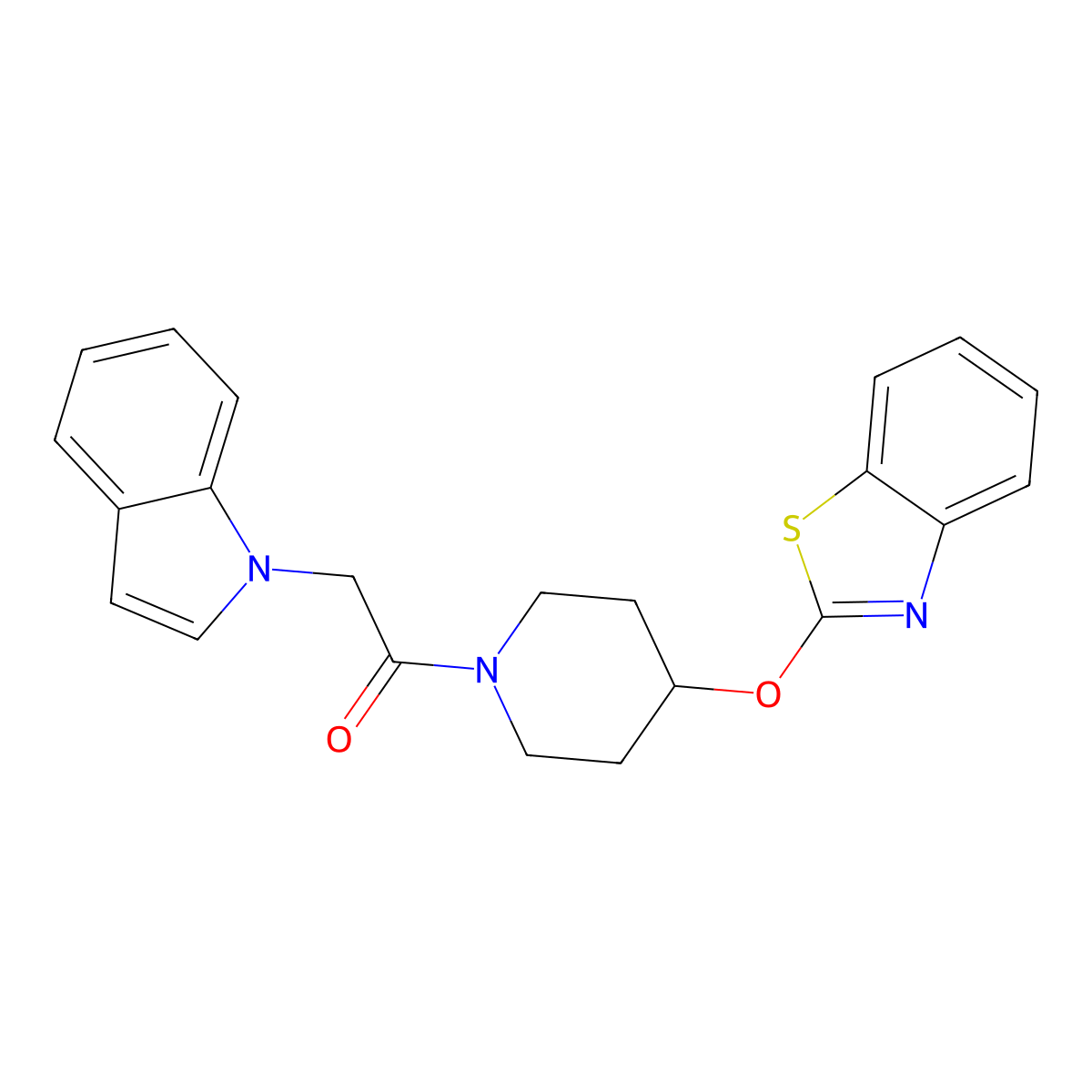 1-(4-(benzo[d]thiazol-2-yloxy)piperidin-1-yl)-2-(1H-indol-1-yl)ethanone molecular structure, CAS 1286732-17-9