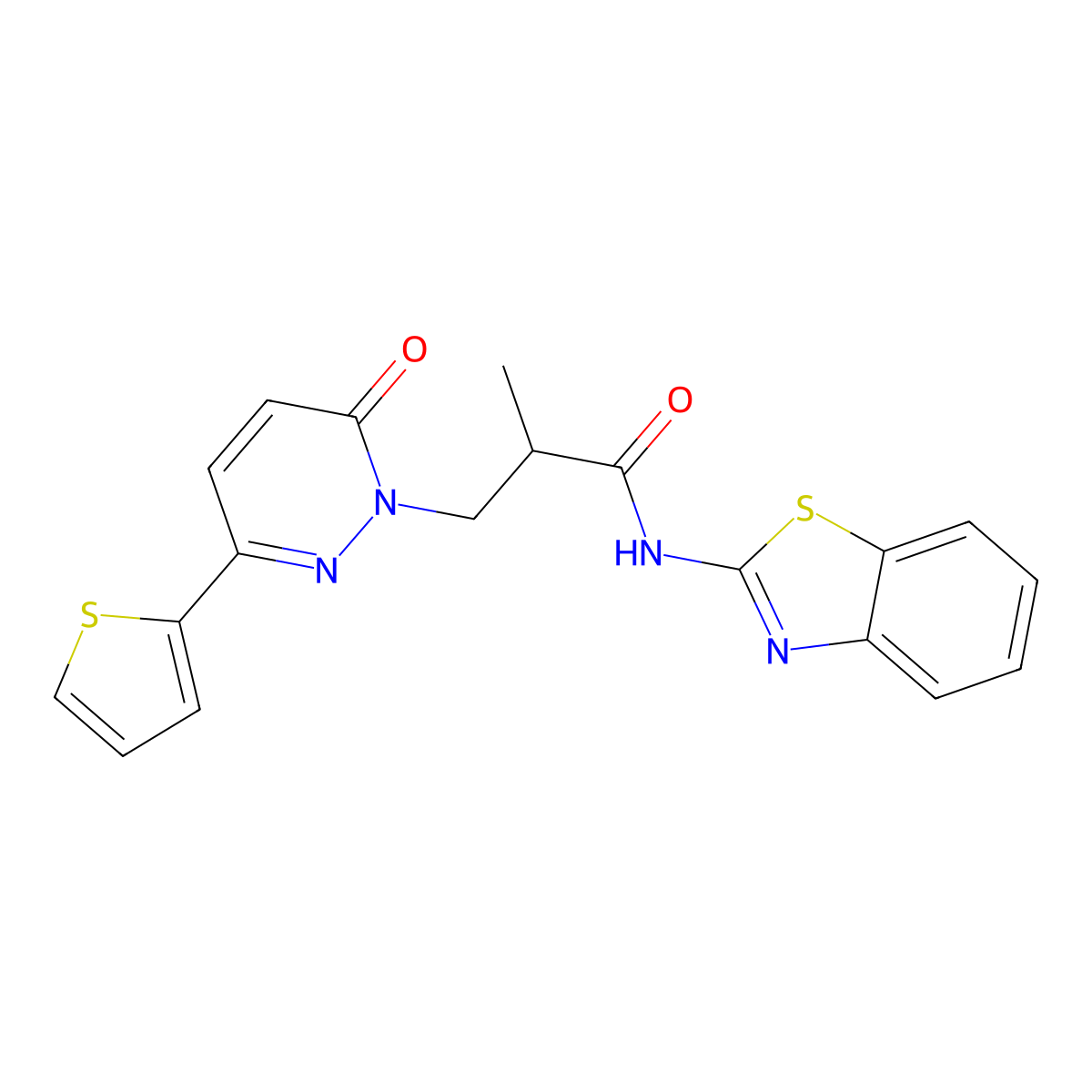 N-(benzo[d]thiazol-2-yl)-2-methyl-3-(6-oxo-3-(thiophen-2-yl)pyridazin-1(6H)-yl)propanamide molecular structure, CAS 1286732-18-0