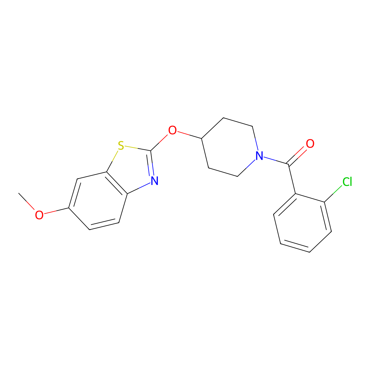 (2-Chlorophenyl)(4-((6-methoxybenzo[d]thiazol-2-yl)oxy)piperidin-1-yl)methanone molecular structure, CAS 1286732-22-6