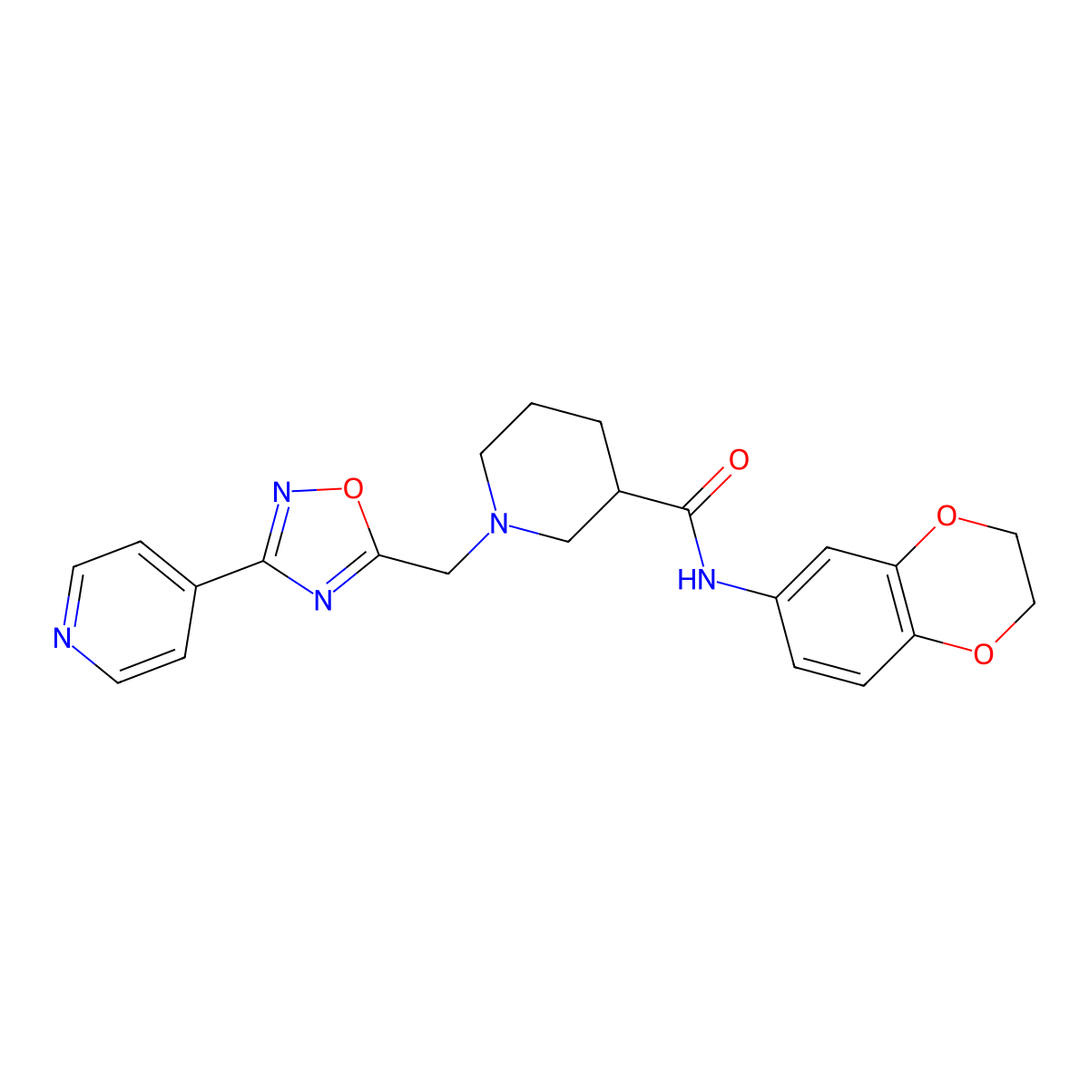 N-(2,3-dihydrobenzo[b][1,4]dioxin-6-yl)-1-((3-(pyridin-4-yl)-1,2,4-oxadiazol-5-yl)methyl)piperidine-3-carboxamide molecular structure, CAS 1286732-23-7