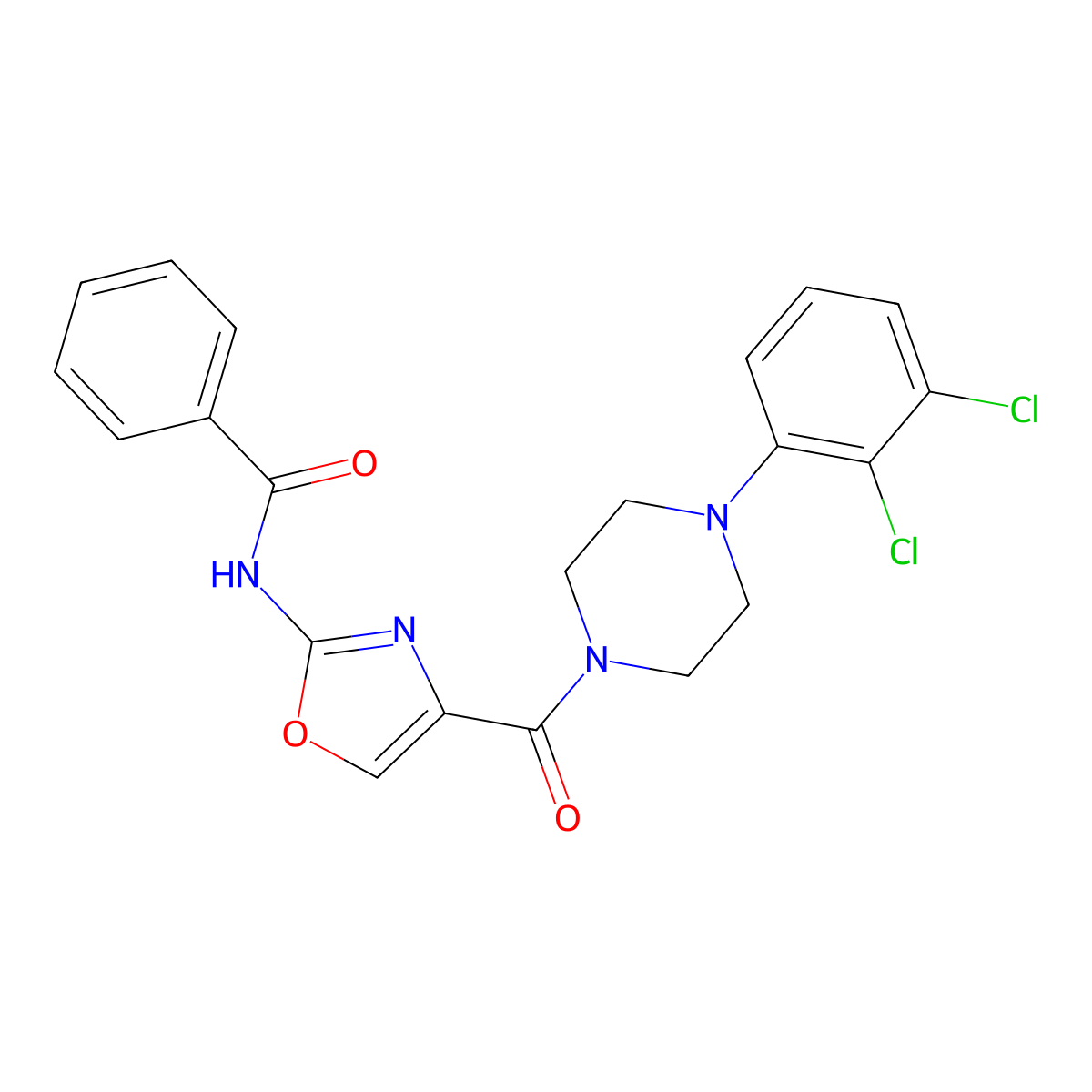 N-(4-(4-(2,3-dichlorophenyl)piperazine-1-carbonyl)oxazol-2-yl)benzamide molecular structure, CAS 1286732-25-9
