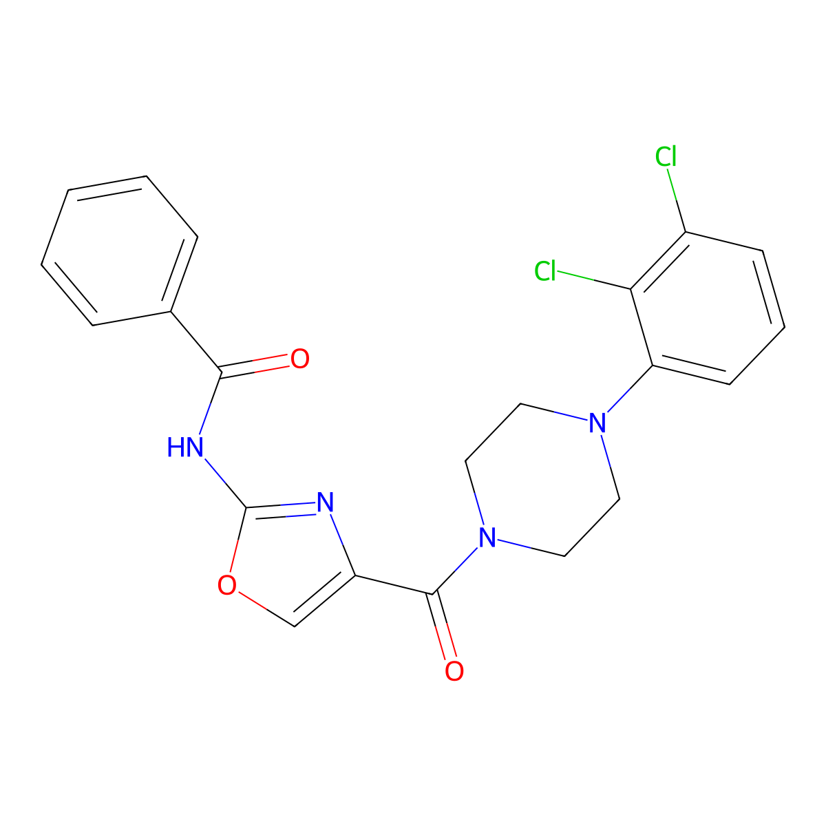 N-(4-(4-(2,3-dichlorophenyl)piperazine-1-carbonyl)oxazol-2-yl)benzamide molecular structure, CAS 1286732-25-9