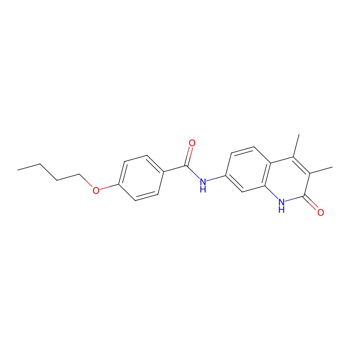 4-butoxy-N-(3,4-dimethyl-2-oxo-1,2-dihydroquinolin-7-yl)benzamide molecular structure, CAS 1286732-36-2