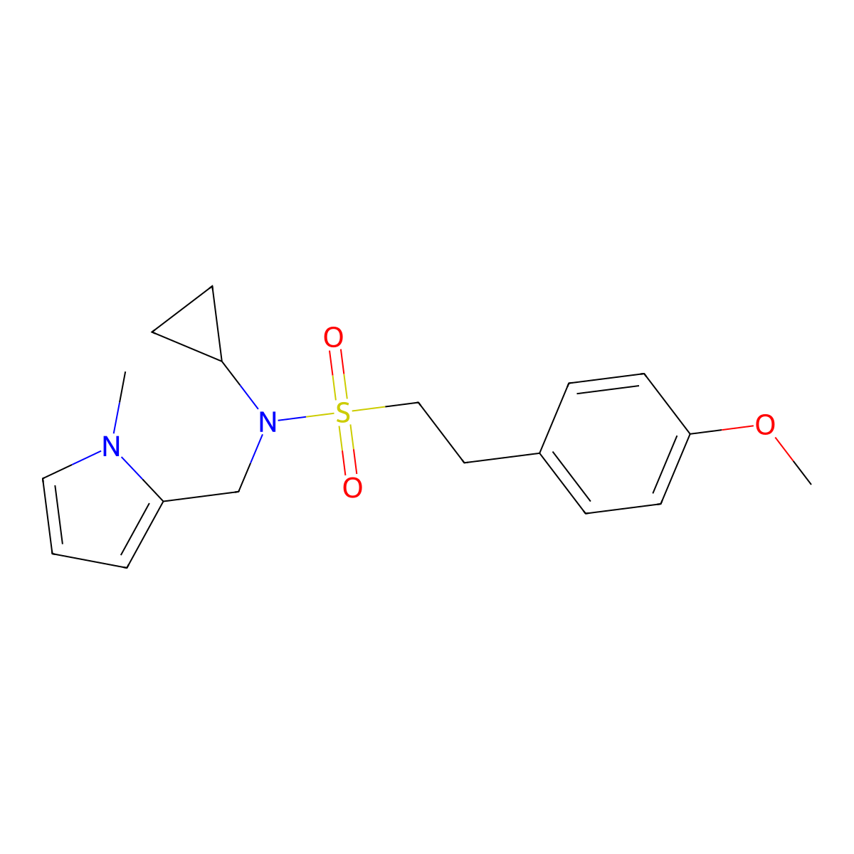 N-cyclopropyl-2-(4-methoxyphenyl)-N-((1-methyl-1H-pyrrol-2-yl)methyl)ethanesulfonamide molecular structure, CAS 1286732-37-3