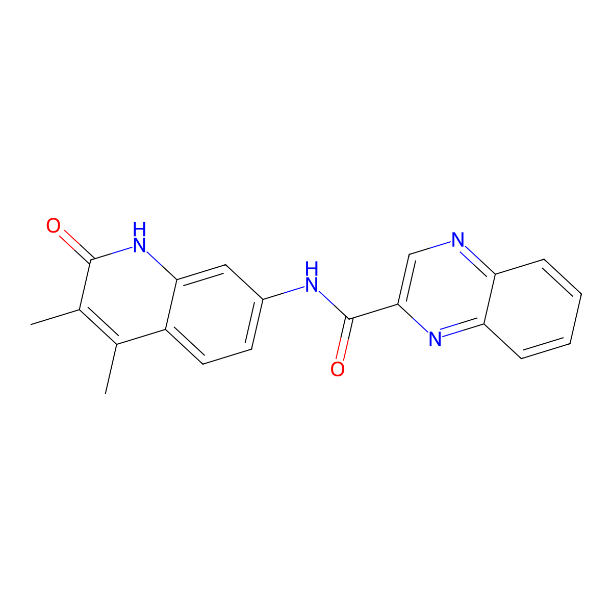 N-(3,4-dimethyl-2-oxo-1,2-dihydroquinolin-7-yl)quinoxaline-2-carboxamide molecular structure, CAS 1286732-40-8
