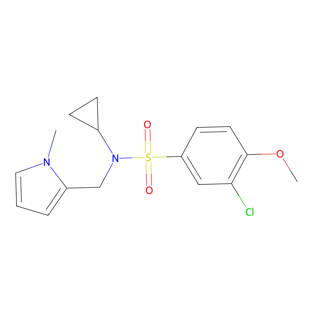 3-chloro-N-cyclopropyl-4-methoxy-N-((1-methyl-1H-pyrrol-2-yl)methyl)benzenesulfonamide molecular structure, CAS 1286732-41-9