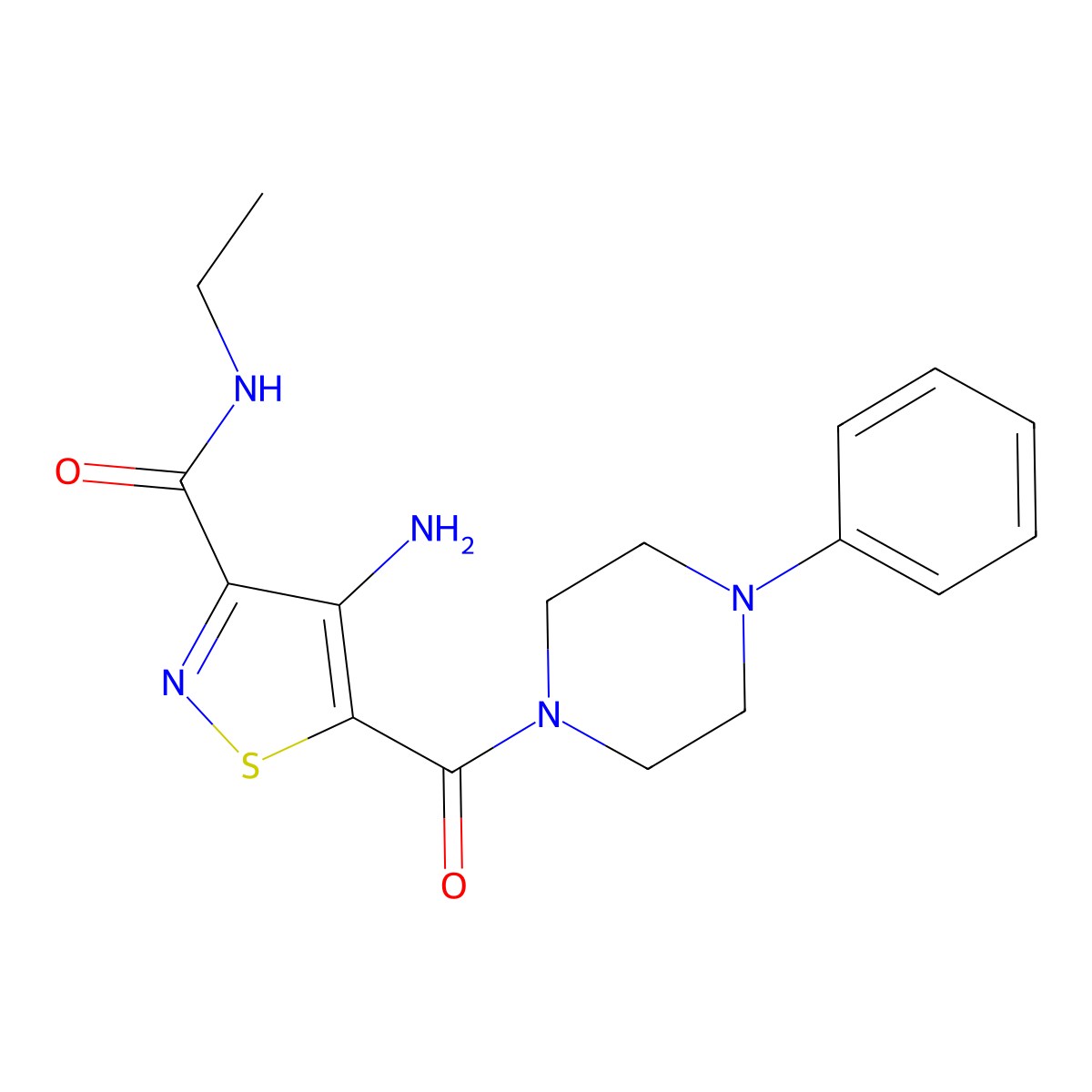 4-amino-N-ethyl-5-(4-phenylpiperazine-1-carbonyl)isothiazole-3-carboxamide molecular structure, CAS 1286732-50-0