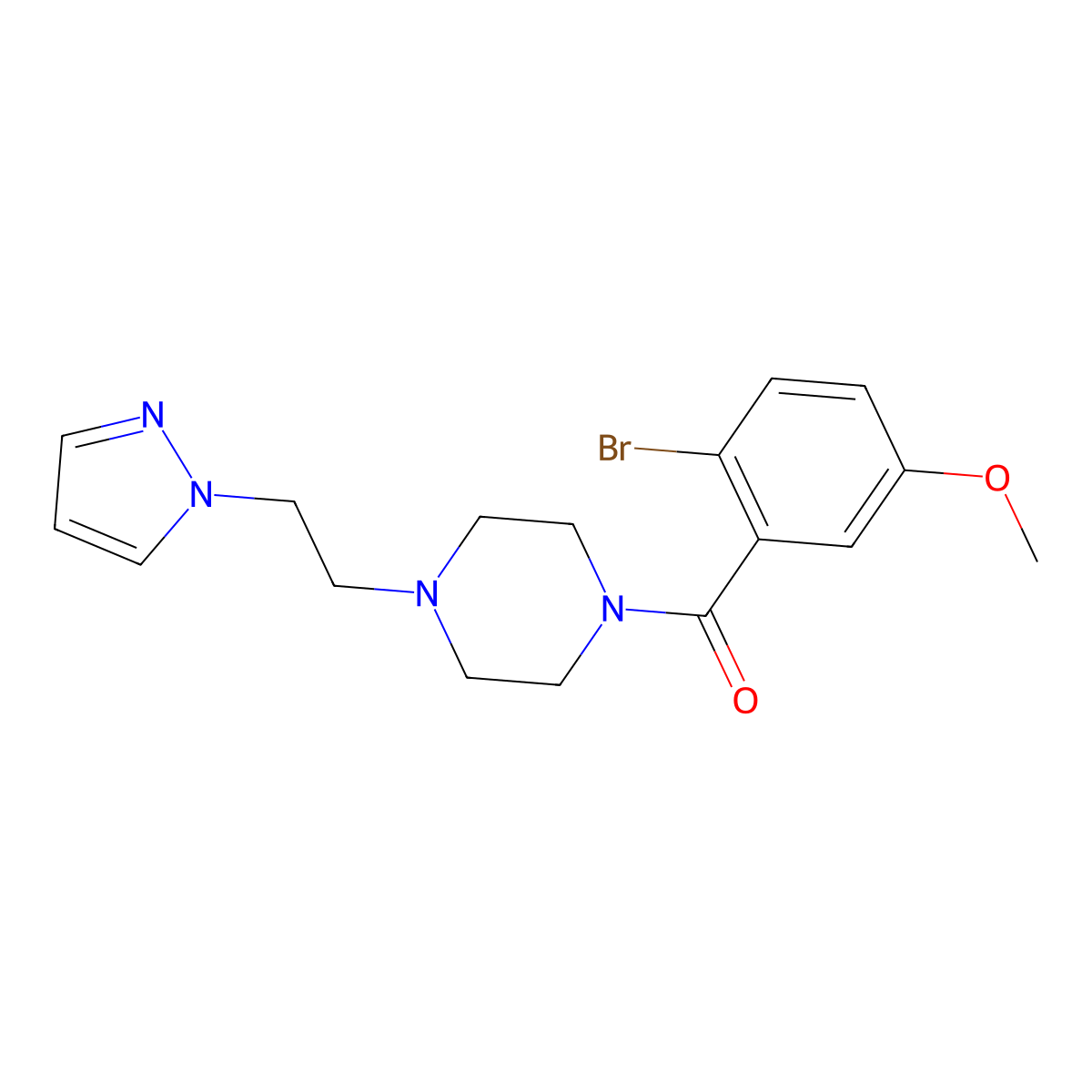 (4-(2-(1H-pyrazol-1-yl)ethyl)piperazin-1-yl)(2-bromo-5-methoxyphenyl)methanone molecular structure, CAS 1286732-54-4