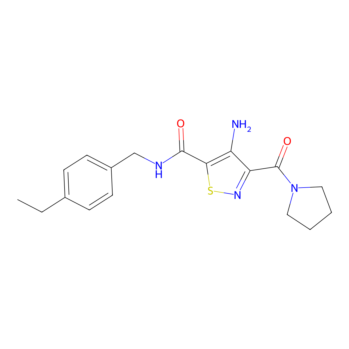 4-amino-N-(4-ethylbenzyl)-3-(pyrrolidine-1-carbonyl)isothiazole-5-carboxamide molecular structure, CAS 1286732-57-7