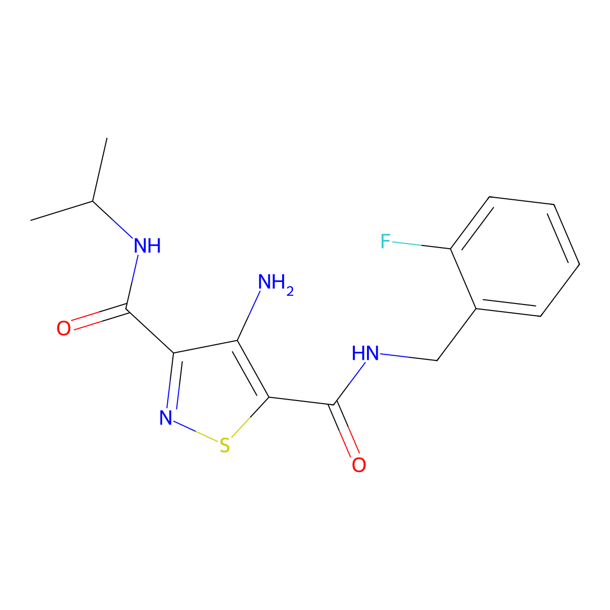 4-amino-N5-[(2-fluorophenyl)methyl]-N3-(propan-2-yl)-1,2-thiazole-3,5-dicarboxamide molecular structure, CAS 1286732-69-1