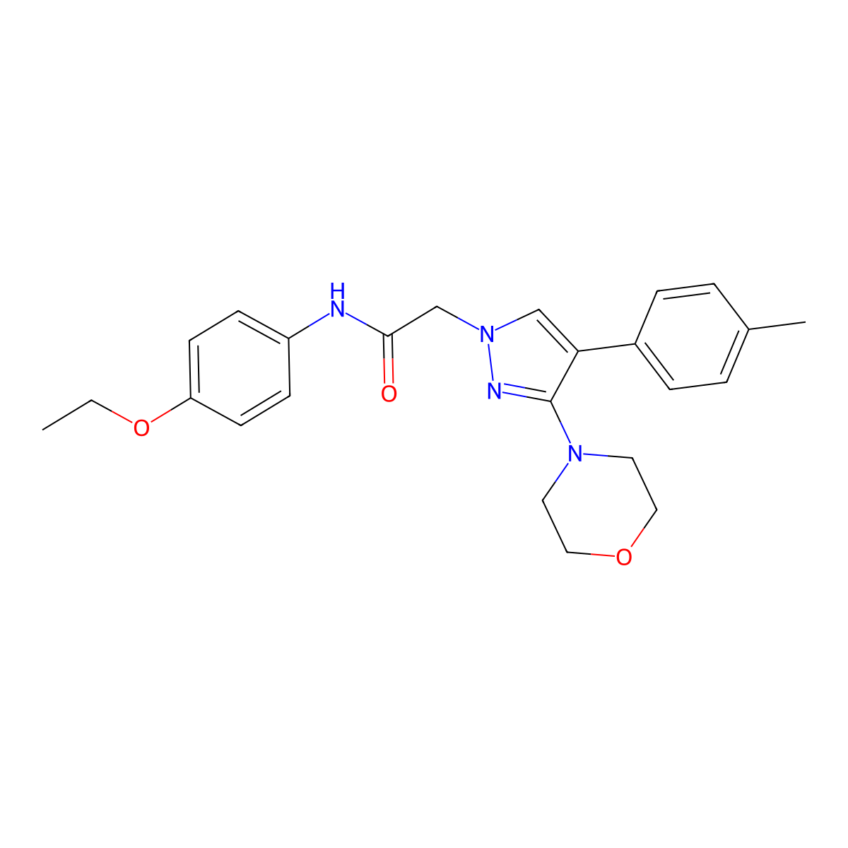 1H-Pyrazole-1-acetamide, N-(4-ethoxyphenyl)-4-(4-methylphenyl)-3-(4-morpholinyl)- molecular structure, CAS 1286732-76-0
