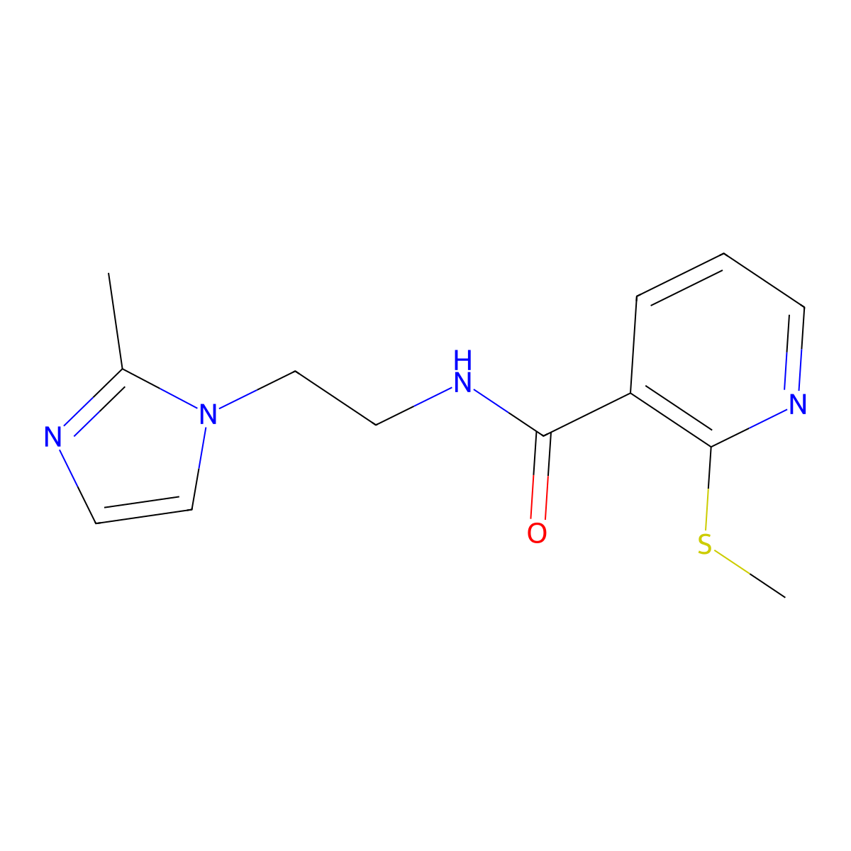 N-(2-(2-methyl-1H-imidazol-1-yl)ethyl)-2-(methylthio)nicotinamide molecular structure, CAS 1286732-77-1