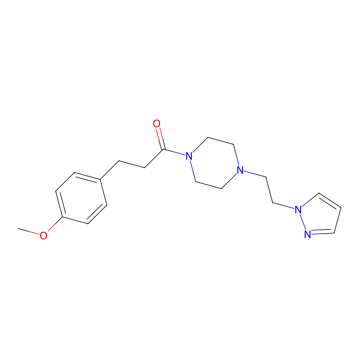 1-(4-(2-(1H-pyrazol-1-yl)ethyl)piperazin-1-yl)-3-(4-methoxyphenyl)propan-1-one molecular structure, CAS 1286732-82-8