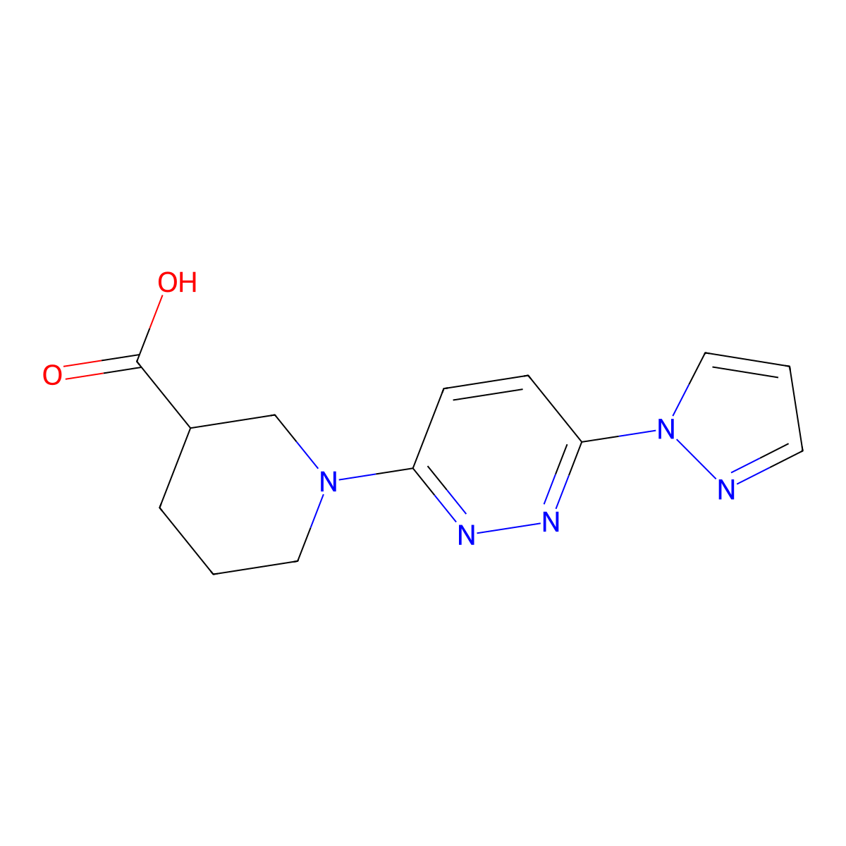 1-[6-(1H-pyrazol-1-yl)pyridazin-3-yl]piperidine-3-carboxylic acid molecular structure, CAS 1286732-89-5